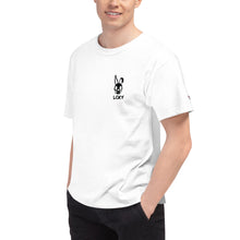 Load image into Gallery viewer, LCKY x Champion Mens Premium Tee on Model (White)
