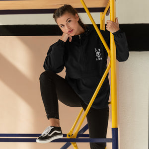 LCKY x Champion Packable Jacket on Model (Black)